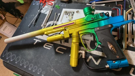 Acid wash anodized paintball gun green yellow blue