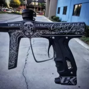 Laser etched paintball gun