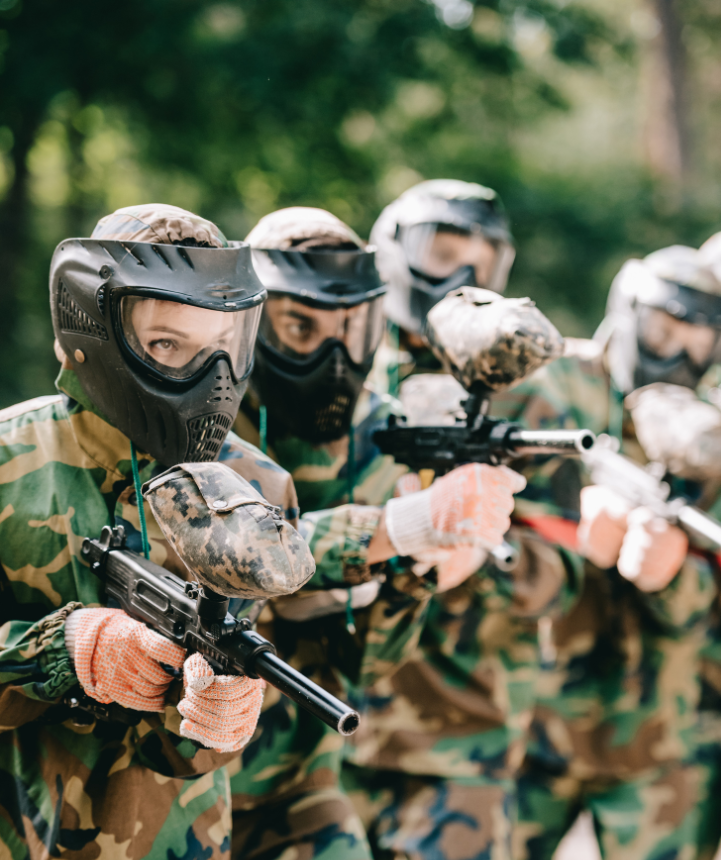 group of paintballers in camo